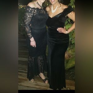 Eliza J Black Velvet off the Shoulder Dress